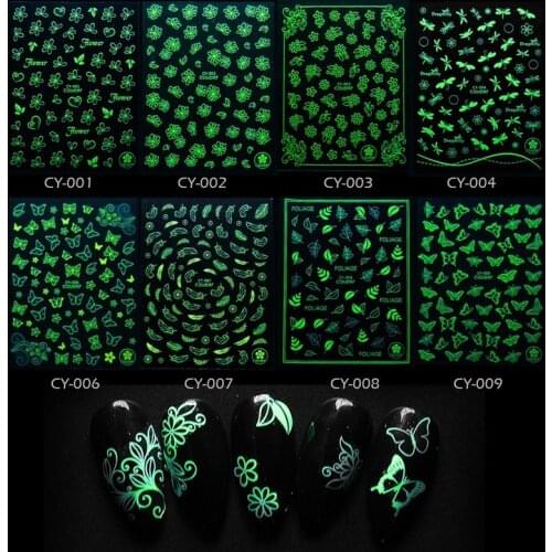 3D Butterfly Snowflake Luminous Nail Art Sticker Leaf Flower Flame Design for Christmas Hallowee Party Winter Manicures