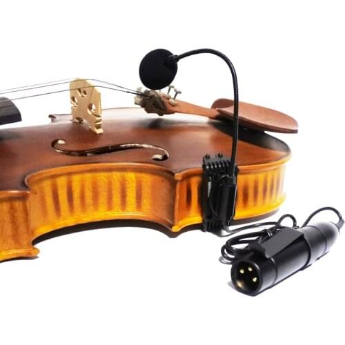 4/4 acoustic violin fiddle gooseneck clip on condenser microphone with XLR phantom power converter preamp instrument mic