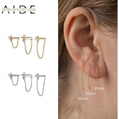 AIDE Trendy 3 Pcs/Set Chain Stud Earrings For Women Fashion 25/35/45cm Chain Piercing Earings Fine Jewelry pendientes plata 925