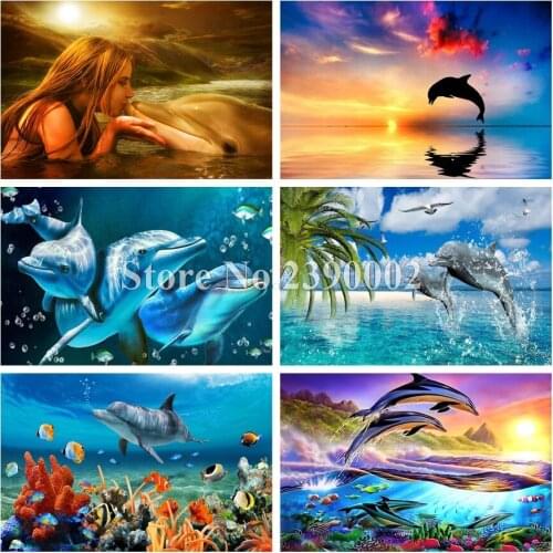 Diamond Painting,Dolphin,5d,Diamond,Embroidery,Animal,Diy,Cross Stitch,Mosaic,Full Rhinestone,5d Diamond Landscape Christmas