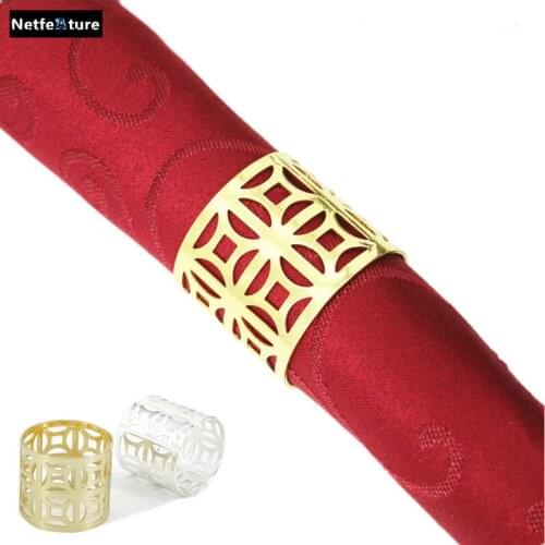 Free Shipping 4pcs/Lot Rings Napkin Ring Gold Hollow Metal Napkin Rings Holder For Wedding Table Decoration Napkins Hotel