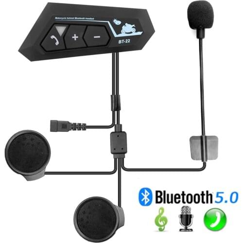 BT22 Bluetooth 5.0 Motor Helmet Headset Wireless Handsfree Stereo Earphone Motorcycle Headphones MP3 Speaker with Mic Waterproof
