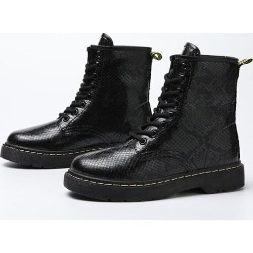 Platform boots cross-tied creepers leather motorcycle booties mid-calf sewing solid snow bota feminina footwear O6-35