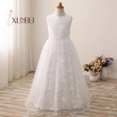 FAST SHIPPING Lace Flower Girl Dresses 2021 Kids Wedding Party Pageant Gown first comunion Birthday A line Tulle Sleeveless