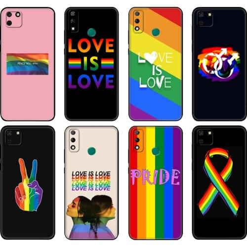 Black tpu Case For Huawei Y9S Y6S Y8S Y5P Y7P Y8P Case For Huawei Y5 lite Prime Y6 Cover Lesbian LGBT Rainbow Flag Pride Art