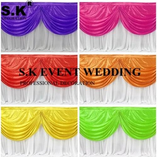 Colorful Swag Draping With White Color Table Skirt Tablecloth Skirting For Wedding Event Banquet Decoration