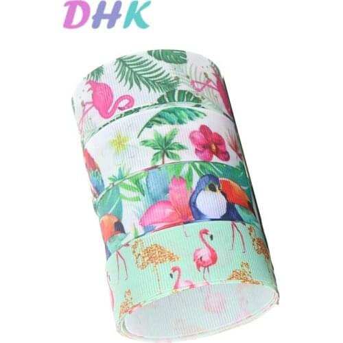 DHK 50yards flamingo Printed Grosgrain Ribbon Accessory Hairbow Headwear Decoration DIY Wholesale OEM S1155