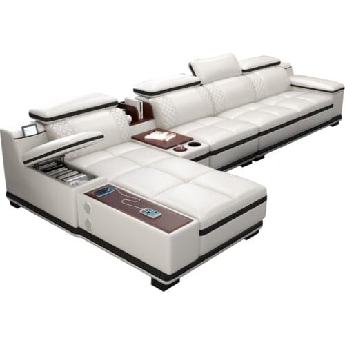 Cowhide leather sofa combination living room Princess L-type large and small house audio charging function leather sofa