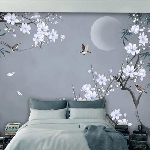 Photo Wallpaper Chinese Style Hand-painted Bamboo Leaf Magnolia Flowers Birds 3D Wall Murals Living Room Bedroom Wall Painting