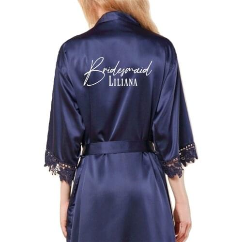 Personalized Bridesmaid Name Printing Lace Robe Wedding Party Gifts Customized Summer Satin Nightwear Bathrobes for Women