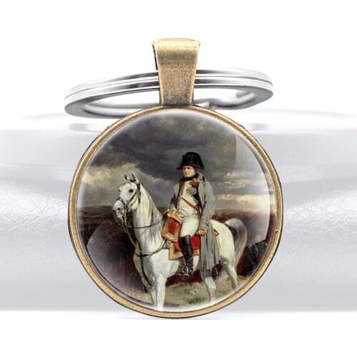 Classic Vintage Napoléon Design Glass Cabochon Metal Key Chain Charm Men Women Key Ring Jewelry Gifts Keychains