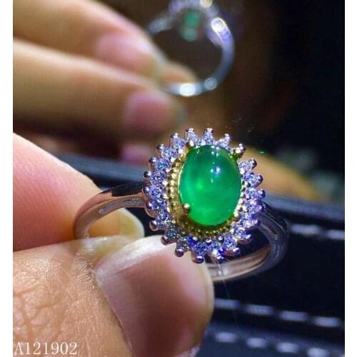 KJJEAXCMY boutique jewelryar 925 Silver-inlaid Natural Gem Emerald Girl Ring Support Detection