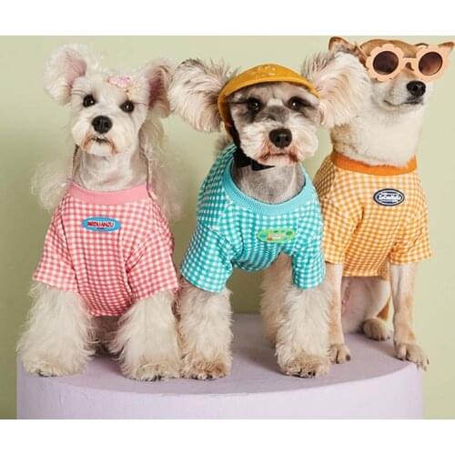 Pet clothes summer thin candy color plaid T-shirt Teddy Schnauzer shiba Inu cat Bichon dog dog clothes