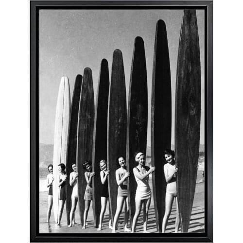 Models with Surf boards Canvas Painting Posters and Prints Vintage Black White Photography Nordic Wall Pictures for Living Room