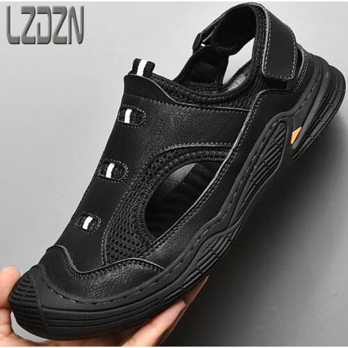 Leather Shoes Hollow Bottom Vented Sandals Half Slippers Mens 2021 New Fashion Mens Shoes Net Shoes Beach Summer Drag Casual