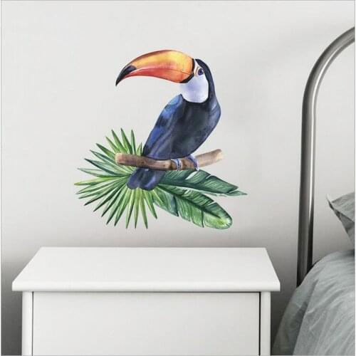 1Pcs Cartoon Cute Parrot Green Planting Wall Stickers For Childrens Room Porch Wall Beautification Decorative Wallpaper