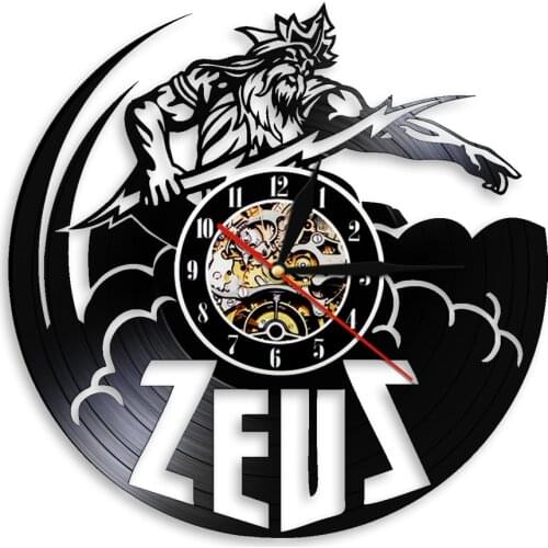 Zeus Statue Wall Clock Vintage Vinyl Clocks Greek Mythology Decor Zeus Sculpture Decor Greek Gods Figurine Gift For Men