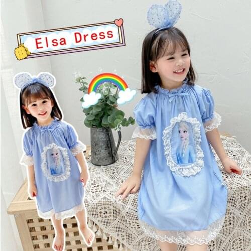Disney Frozen Elsa Princess Girl Dress Nightdress Baby Pajamas Set Nightgown Home Dress Kids Summer Short Sleeved Sleepwear