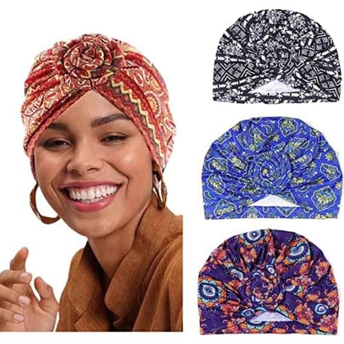 2021 Spring New Style Muslim hat Fashion Swirl flower headband hat women donut turban caps africain femme turbante