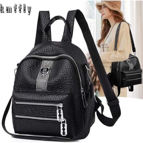 New Casual Backpack Classic Design Ladies Backpack Fashion Trend PU Leather Young Girls Cute Packbag Black Female Backpack