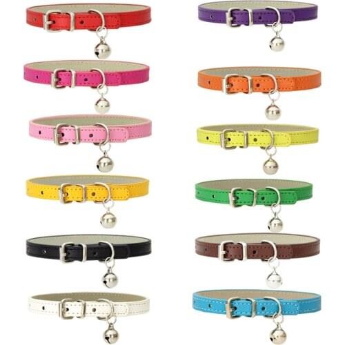 Hot Sale Cat PU Necklace High Quality Dog Collar Adjustable with Bell 12 Color Comfortable Pet Dog Cat Outdoor Decor Accessories