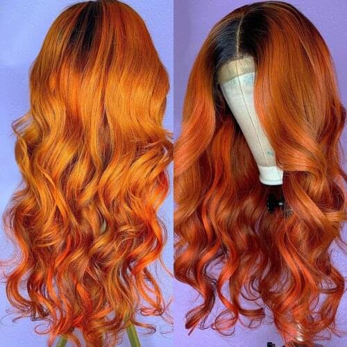 Body Wave 26Inch Long 13x4 Lace Front Fiber Hair Wig Orange Color 150% Density Synthetic Hair PrePlucked Baby Hair Daily/Cosplay