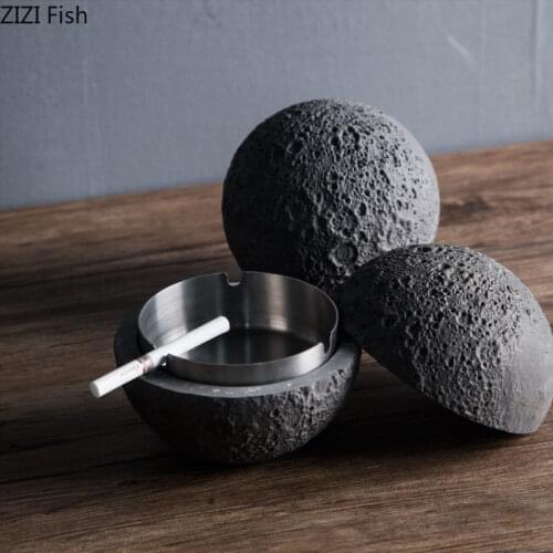 Moon Model Stainless Steel Ashtray Silver Round Ashtrays Bar Cafe Planet Shape Decoration Gift Piece Modern Home Decoration