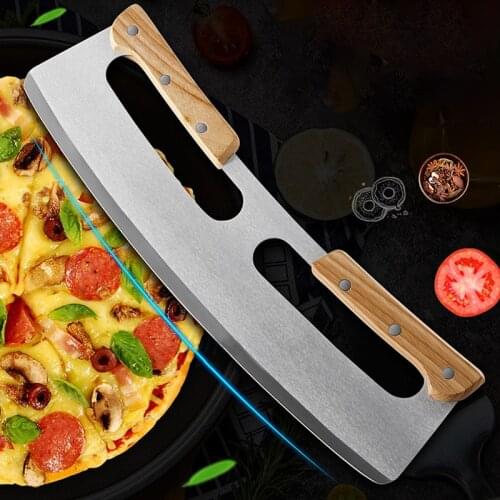 Pizza Cutter with Wooden Handles Stainless Steel Pizza Slicer Wheel Kitchen Tool for Home Event Party GQ