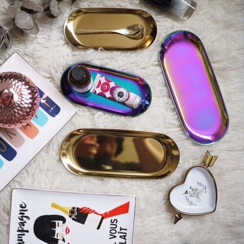 20pcs/lot Luxurious Metal Storage Tray Gold Oval Dotted Fruit Plate Small Items Jewelry Display Tray Mirror