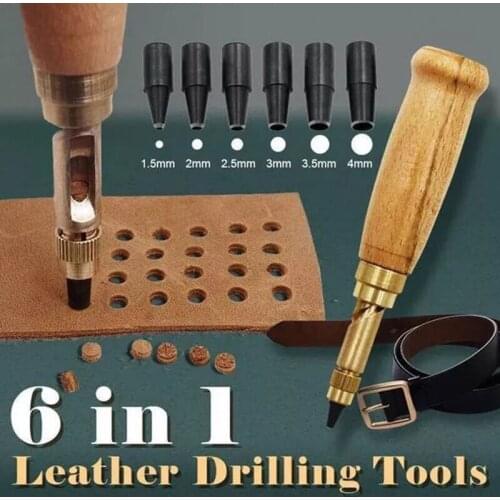 Diy Leather Punch Rotary Punch Screw Hole Punch Bookbinding Tool With 6 Tip Sizes And Wood Handle Пробойник Для Кожи