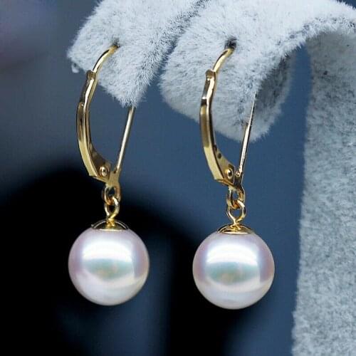 9-10MM Natural Tahitian White South Sea Shell Pearl Dangle Earring 14K/20