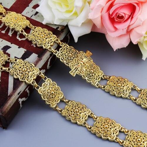 Sunspicems Gold Color Chic Caftan Belt for Women Moroccan Wedding Jewelry Metal Link Chain Adjustable Length