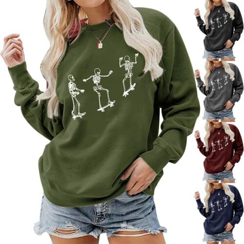 Oversize Skull Print Sweatshirts Hoodies Women Long Sleeve Sweatshirt Streetwear Hoddies Sudaderas Con Capucha Moletom Feminino