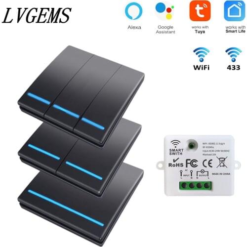 Tuya WIFI Switch 1/2/3 Gang Wireless RF 433Mhz Push Button Panel,Smart Home Improvement Timer Module Supports Google Home Alexa