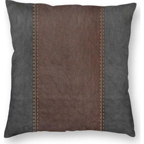 Vintage Black And Brown Stitched Leather Square Throw Pillow Cover Home Decor 3D Printed Medieval Style Cushion Cover for Sofa