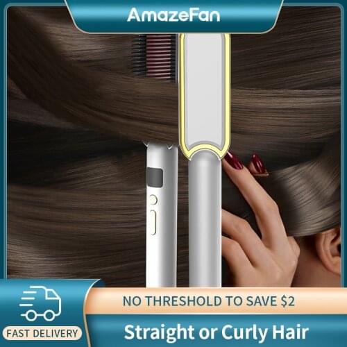 AmazeFan Hair Straightener Ion Curling Hair Styler 30sec Fast Hot Heating Men Beard Straightener 2 IN 1 Hair Waver Styling Tools