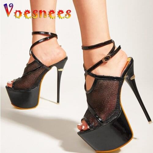 2021 Nightclub Super Thin High Heels Mesh Striptease Sandals Summer Sexy Pole Dance Shoes Walk Show Peep Toe Women Shoes Gold