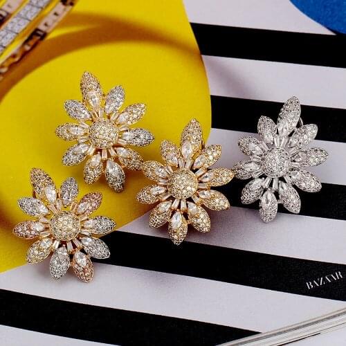 TIRIM Tendy Snowflake Dangle Stub Earrings for Women Luxury Sparking Cubic Ziron Stereo Elliptical Earing Fashion Jewelry Gifts