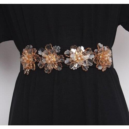 Handmade Glaze Stone Flower Waist Belt for Women Luxury Crystal Waistband 2020 Elastic Strech Strap Corset Cummerbund Dress Belt