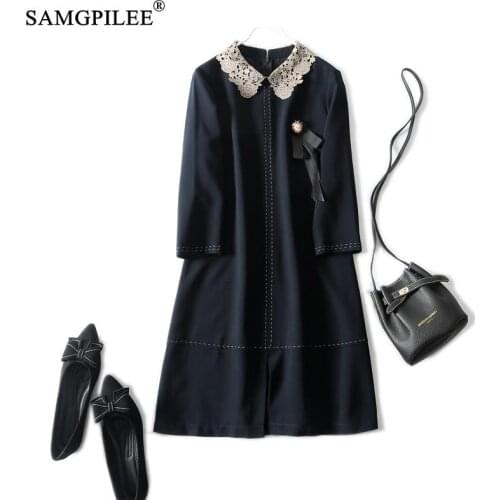 Winter Dress Women 2020 Retro High Quality Plus Size Korea Style Solid Three-quarter Sleeve Straight Slim Dresses For Woman 4XL