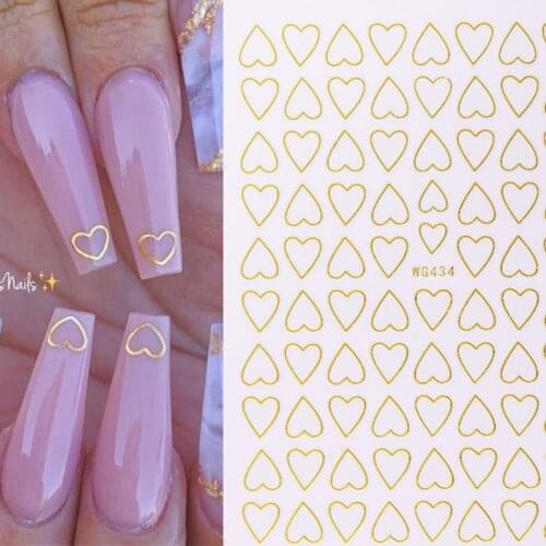 1 Sheet Gold Hearts 3D Nail Stickers Holographics Laser Leaves Transfer Sliders Paper Adhesive Sticker DIY Manicures Wraps Tip