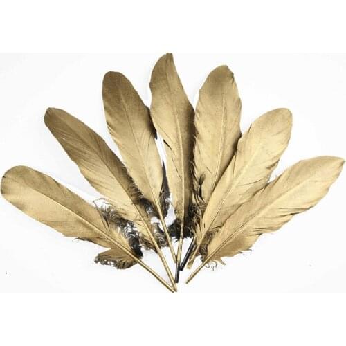 10pcs 100% natural Dyed big goose feather 15-25cm/6-10inch Beautiful gold for Diy carnival costume mask headdress crafts