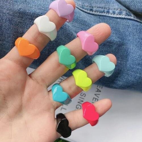 10Pcs Hot Simple Design Heart Shape Open Free Size Colorful Enamel Finger Rings For Girl Gift Daily Wear