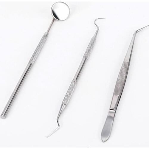 3Pcs/Set Dental Inspection Tools Stainless Steel Mouth Mirror Probe Tweezers