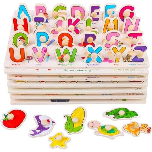 3D Puzzle Learning Toys for Children 30CM Animal Digital Letter Hand Grab Board Invigorating Kid Baby Educational Wooden Toys