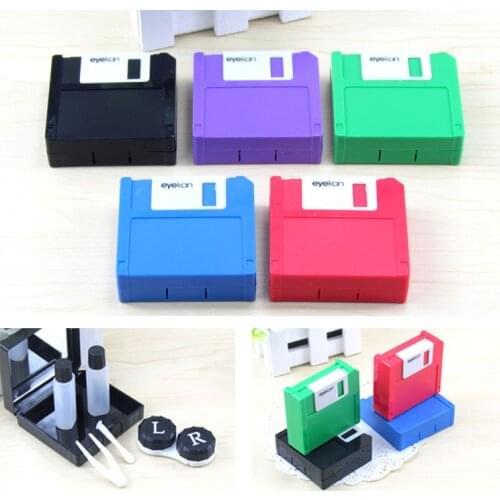 5pcs fashion DIY Pure color Cute Floppy Disk Contact Lens Case With Mirror Lenses case Partner box Gifts for boys and girls