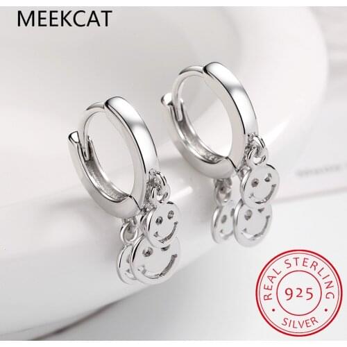 925 Sterling Silver Round Smile Face Hollow Earrings Female Fashion Happy Pendant Party Birthday Gift Handmade Jewelry