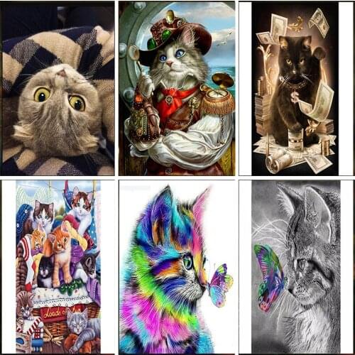 5D Diamond Painting Cat Pattern Full Square Mosaic Embroidery Decoration Animals Cross Stitch Full Round Drill Home Handemade