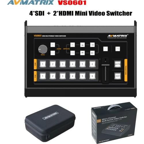 Avmatrix VS0601 Mini 6 Channel 4SDI and 2HDMI Multi-format Video Switcher With T-bar, Auto, Cut Transitions And Wipe Effects