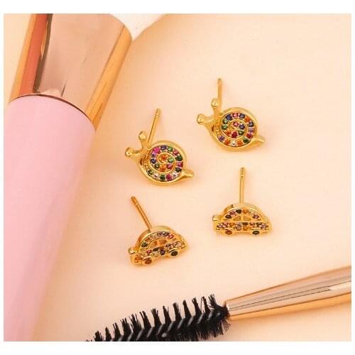 Car snails hand palm multicolor Brass micro pave cz zircon cubic zirconia drop Hoop Earrings copper gold plated crystal studs